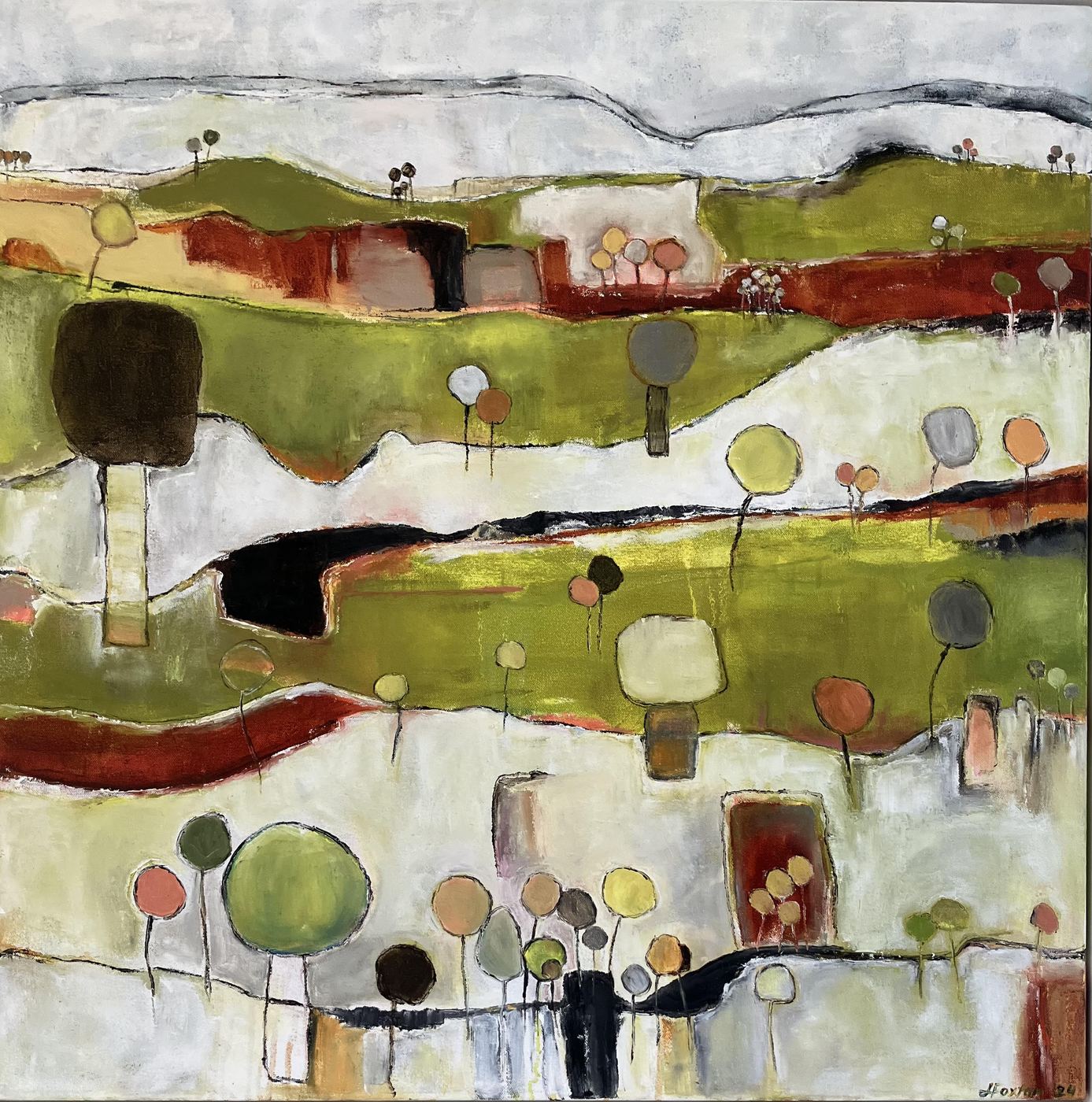 77 Trees by Jen Foxton — 2024, Oil, 74cm x 74cm.
