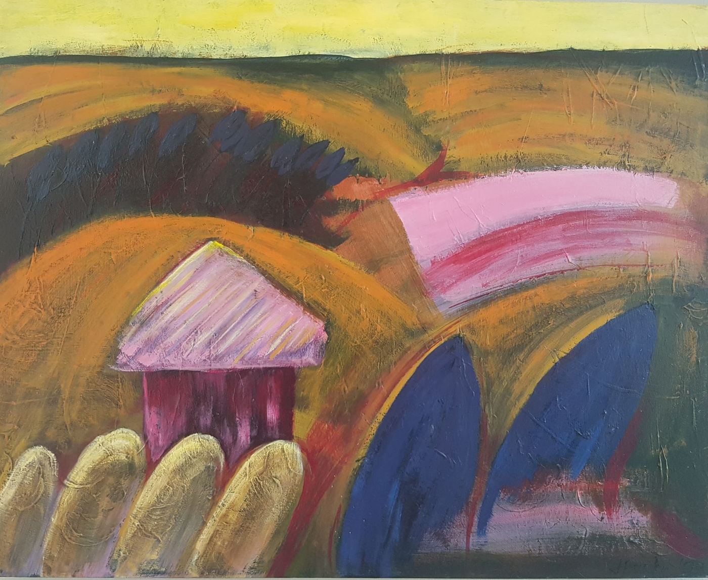 Yellow Picket Fence by Jen Foxton — 2007, Acrylic, 76cm x 61cm.