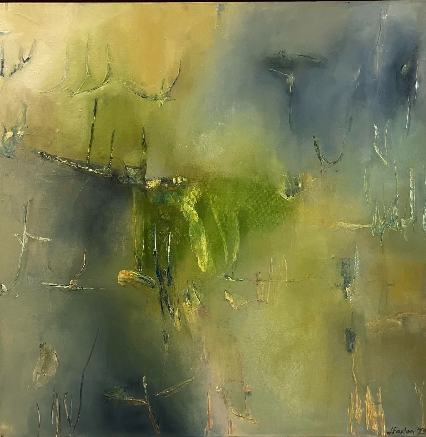 Driving home by Jen Foxton — 2023, Oil on canvas framed, 61cm x 61cm.