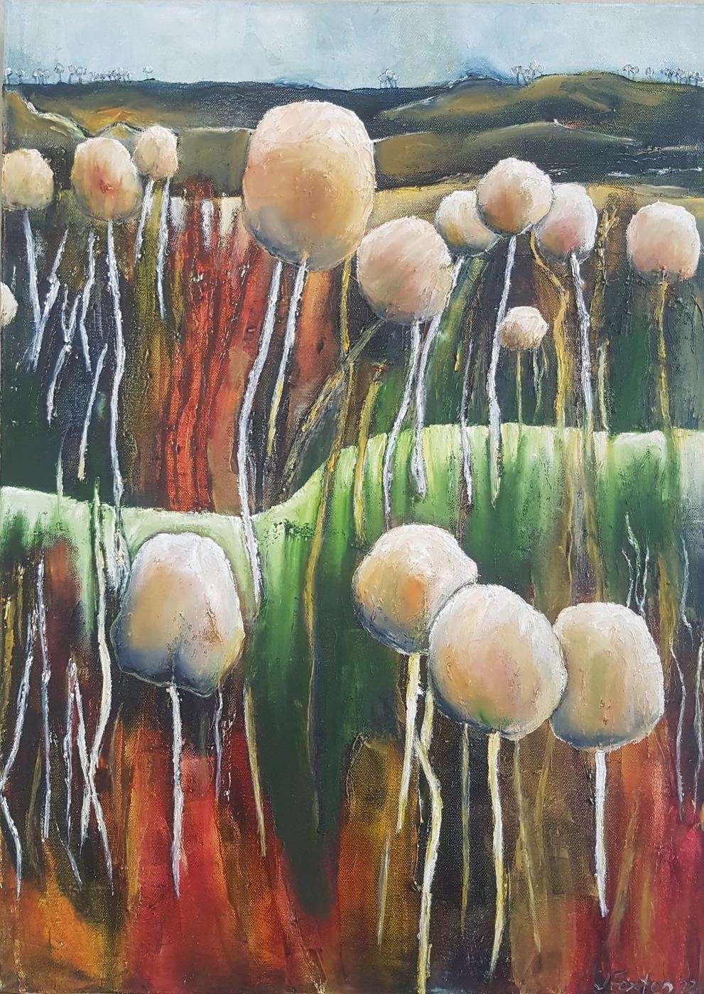 Standing tall by Jen Foxton — 2023, Oil on canvas framed, 61cm x 71cm.