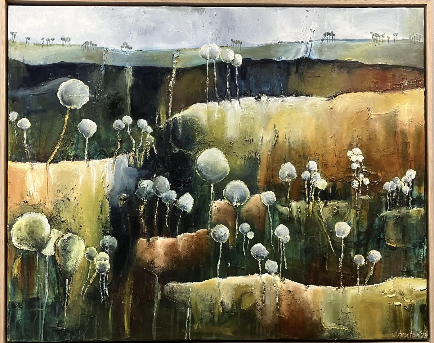 When the sun came out by Jen Foxton — 2023, Oil on canvas framed, 76cm x 61cm.