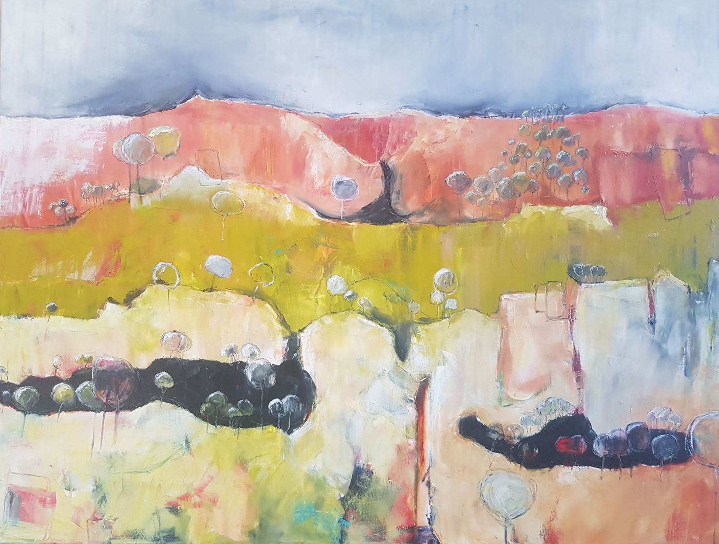 As they grow by Jen Foxton — 2021, Mixed media on canvas, 102cm x 76cm.