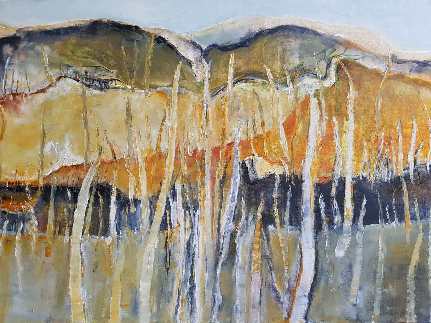 River flats by Jen Foxton — 2020, Oil on canvas, 110cm x 76cm.