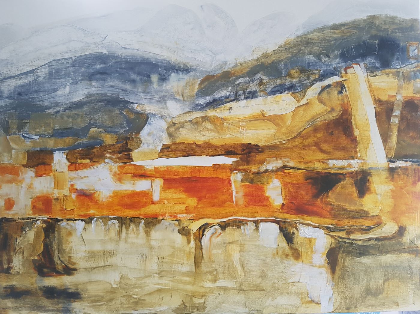 As the snow melts by Jen Foxton — 2019, Acrylic on canvas, 130cm x 90cm.