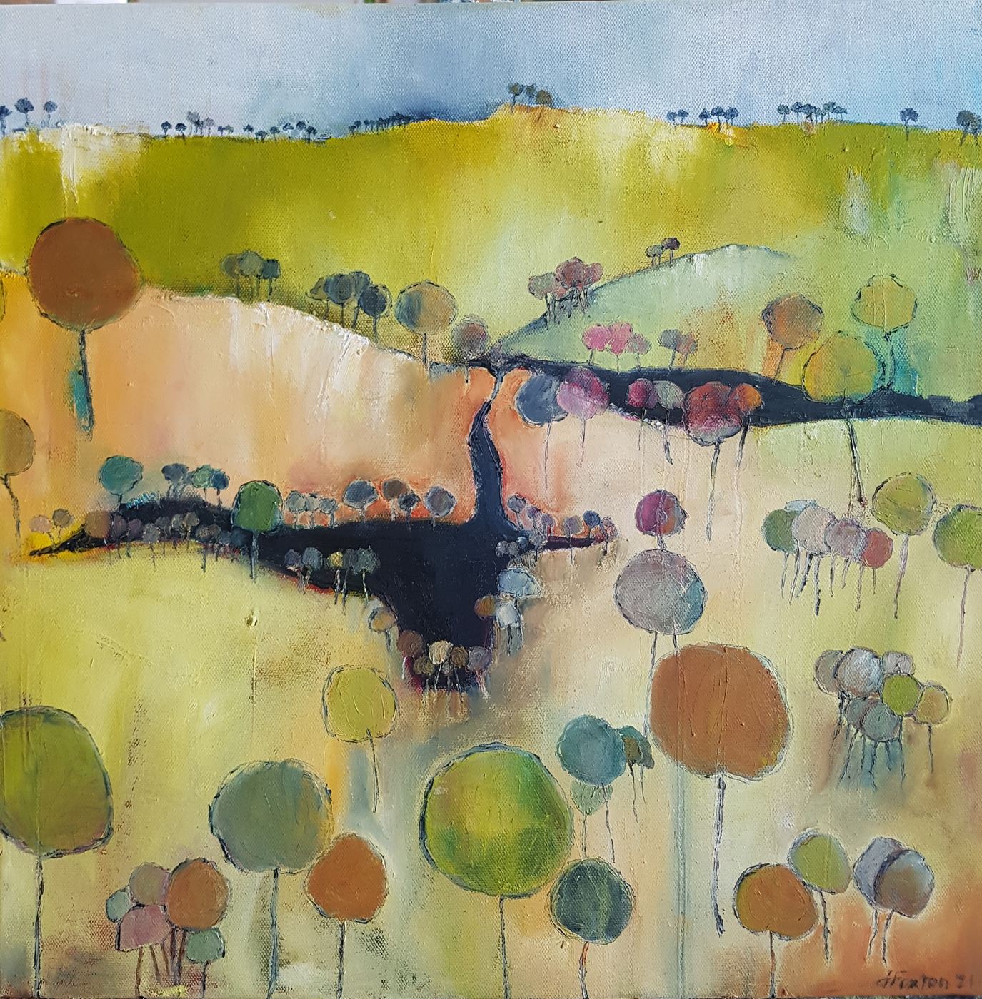 Billabong by Jen Foxton — 2021, Oil on canvas, 46cm x 46cm.