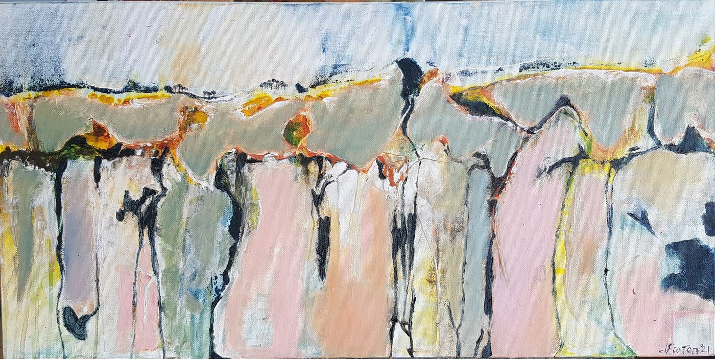 Cascading by Jen Foxton — 2021, Oil on canvas, 70cm x 30cm.
