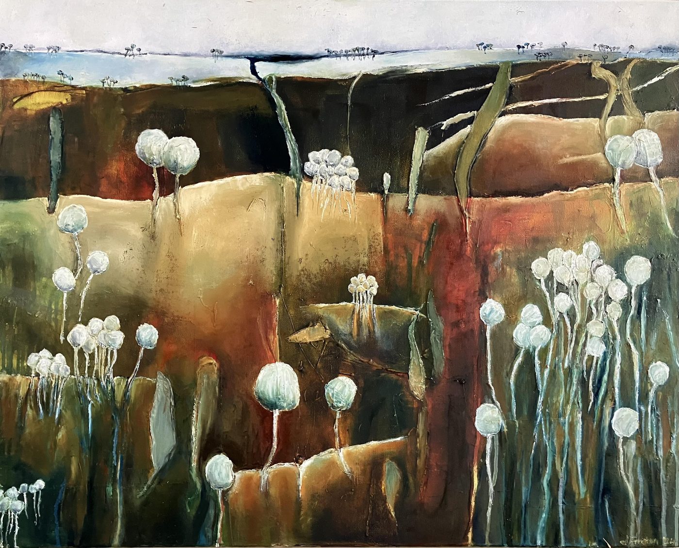 Coming home II by Jen Foxton — 2024, Oil on canvas framed, 77cm x 61cm.