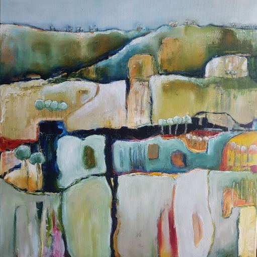 Hail the Rain by Jen Foxton — 2022, Oil on canvas, 60cm x 60cm.