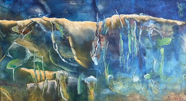 When the Landscape Matches the Sky by Jen Foxton — 2023, Oil, 64cm x 37cm.