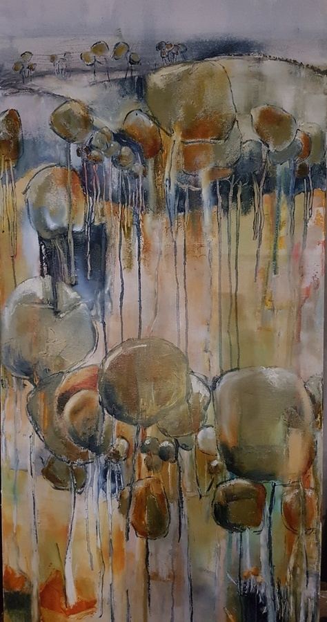 Meeting Place by Jen Foxton — 2021, Oil on canvas, 45cm x 91cm.