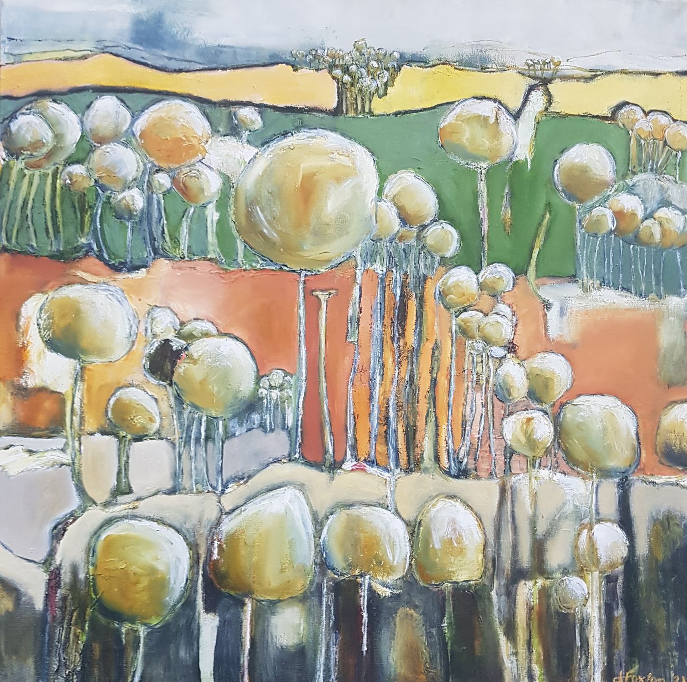 Storm Brewing by Jen Foxton — 2021, Oil on canvas, 61cm x 61cm.
