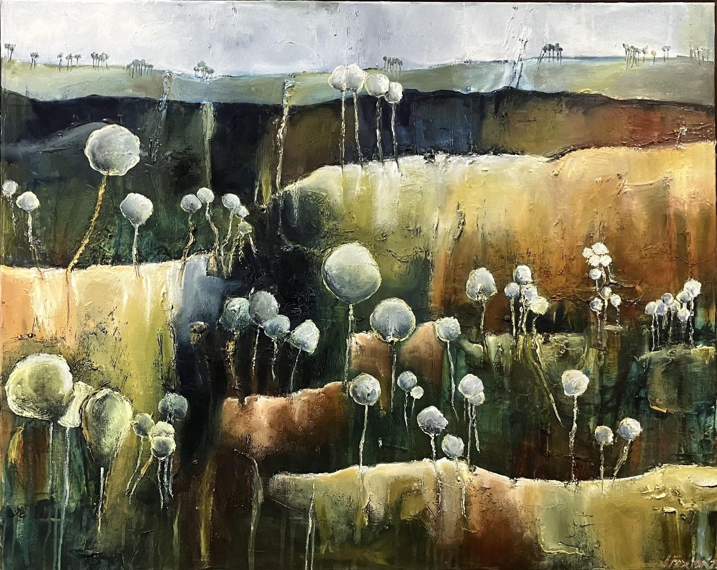 When the sun came out by Jen Foxton — 2023, Oil on canvas framed, 76cm x 61cm.
