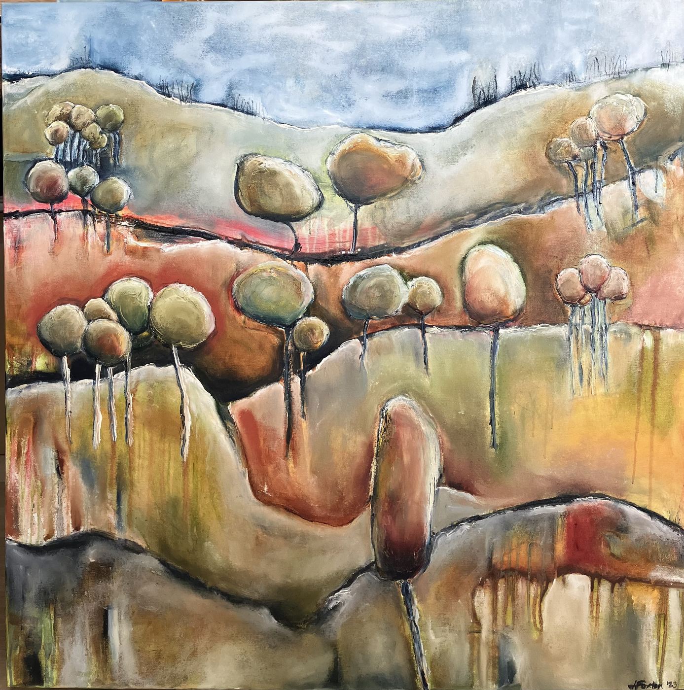 Trees Need Friends Too by Jen Foxton — 2023, Oil, 92cm x 92cm.