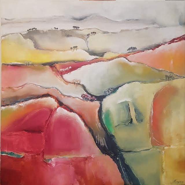 Uncertain Horizon by Jen Foxton — 2022, Oil on canvas, 61cm x 61cm.